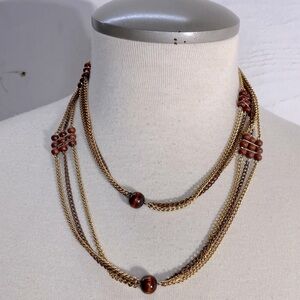 Vintage Gold Tone and Brown Beaded Necklace